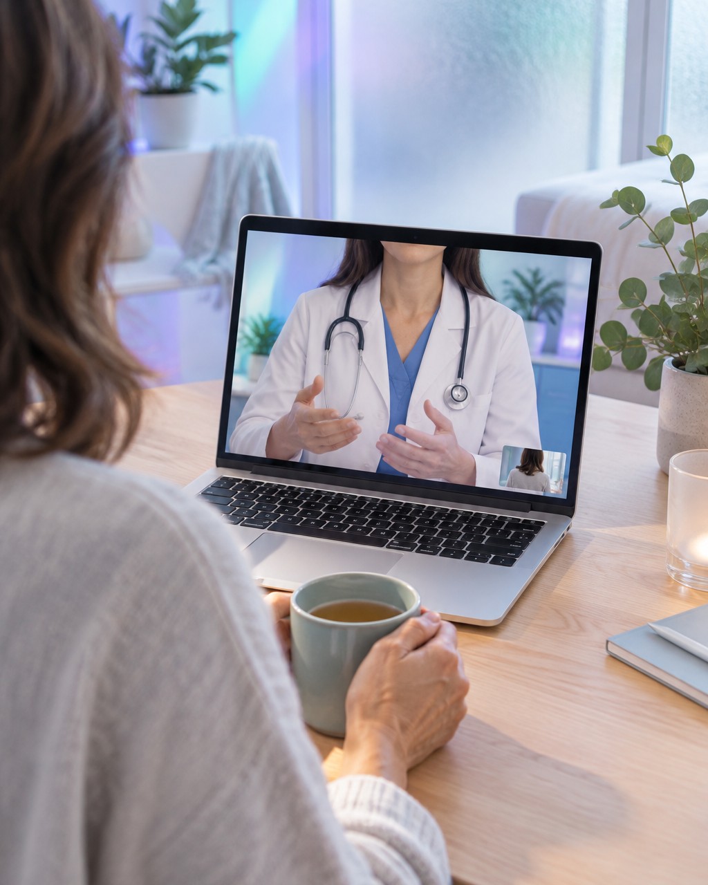Woman at home on a video visit with a licensed provider on her laptop